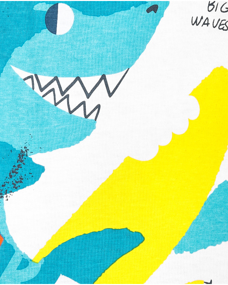 T-shirt de malha branca tubarão para menino Coleção Laguna Beach