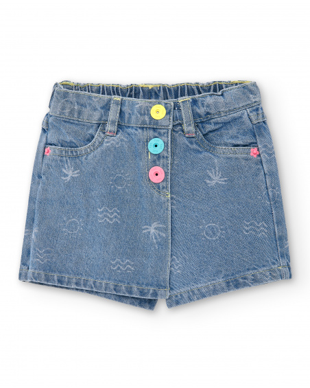 Saia-calça jeans azul de menina Coleção Laguna Beach