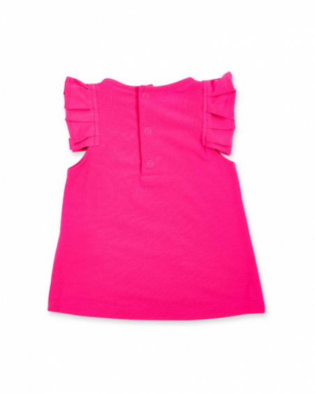 T-shirt de menina em malha fúcsia com folhos Coleção Laguna
