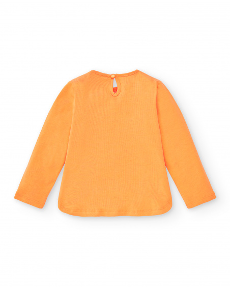 T-shirt comprida de menina em malha laranja Coleção Laguna Beach