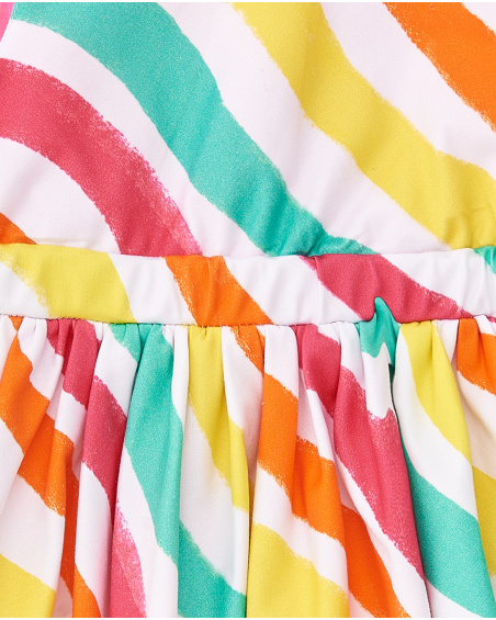 Vestido de menina em popelina branca às riscas Coleção Laguna