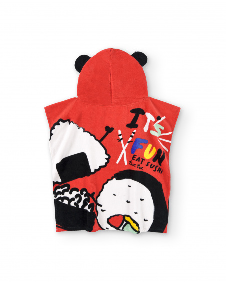 Toalha poncho vermelha infantil Coleção Hey Sushi