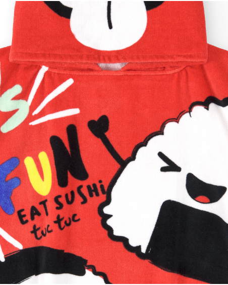 Toalha poncho vermelha infantil Coleção Hey Sushi