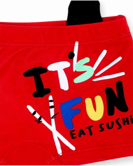 Fato de banho boxer vermelho para menino Coleção Hey Sushi