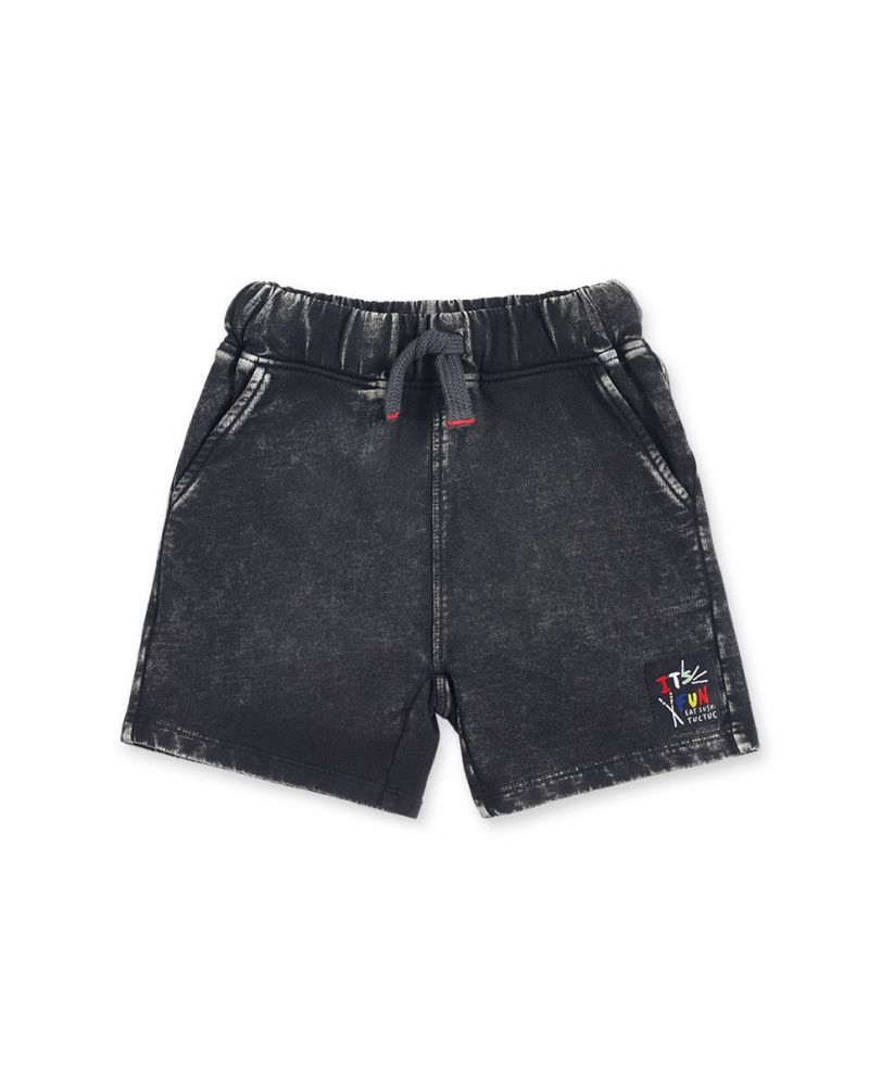 Bermudas de menino em pelúcia preta Coleção Hey Sushi