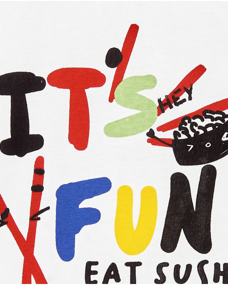 T-shirt branca de menino em malha sem mangas Coleção Hey Sushi