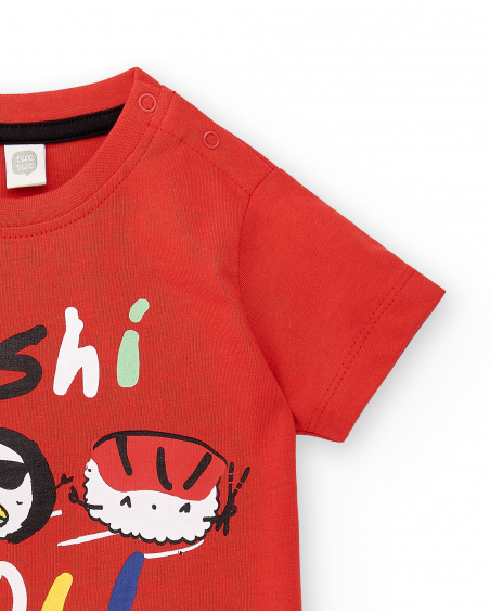 T-shirt vermelha de menino em malha Coleção Hey Sushi