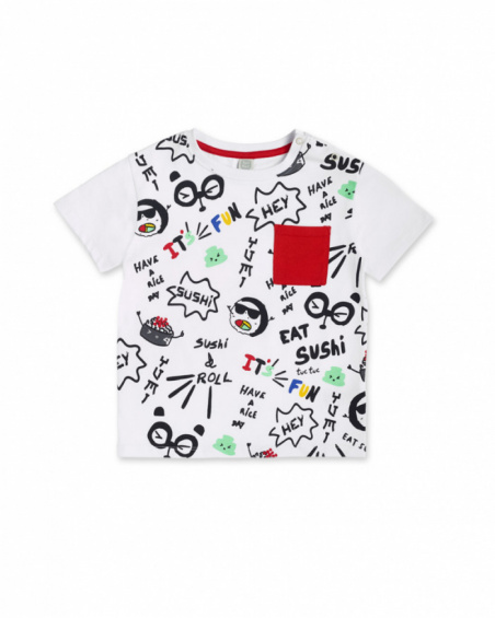 T-shirt de malha branca estampada para menino Coleção Hey Sushi