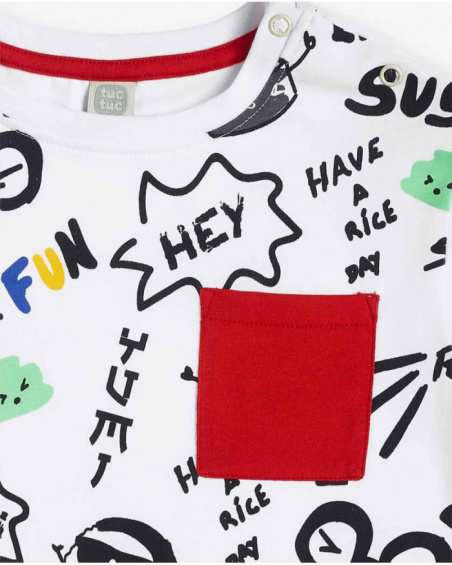 T-shirt de malha branca estampada para menino Coleção Hey Sushi