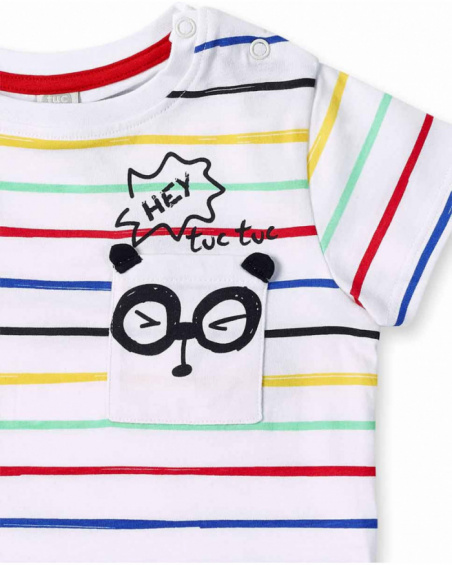 T-shirt de menino em malha branca às riscas Coleção Hey Sushi