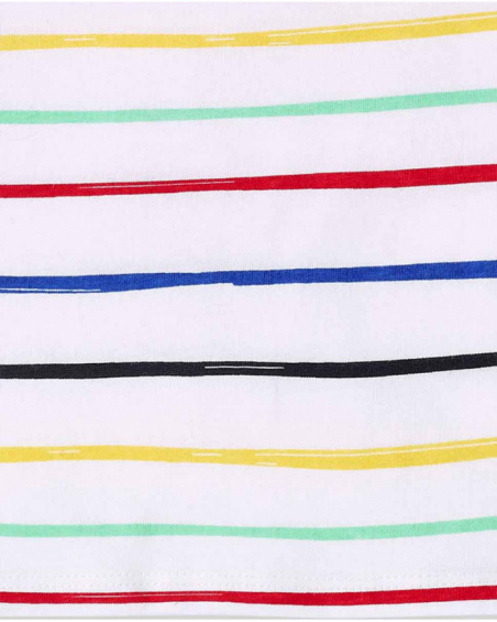 T-shirt de menino em malha branca às riscas Coleção Hey Sushi