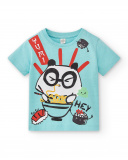 T-shirt de malha azul para menino Coleção Hey Sushi