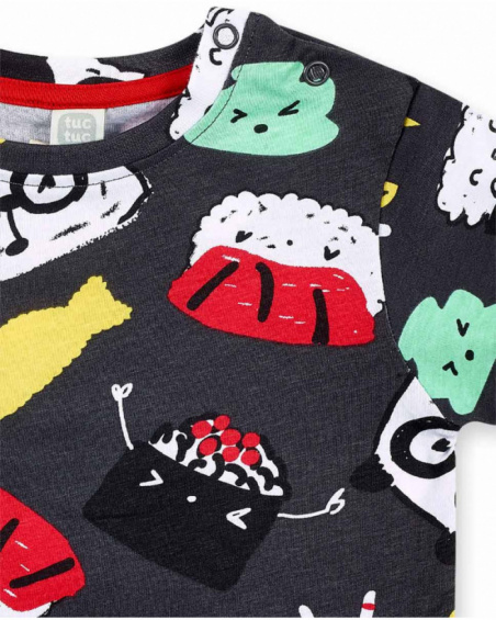 T-shirt de menino em malha cinzenta Coleção Hey Sushi