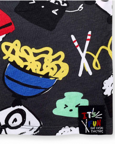 T-shirt de menino em malha cinzenta Coleção Hey Sushi