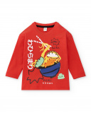 T-shirt longa de malha vermelha para menino Coleção Hey Sushi