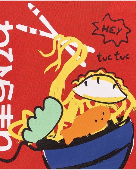 T-shirt longa de malha vermelha para menino Coleção Hey Sushi