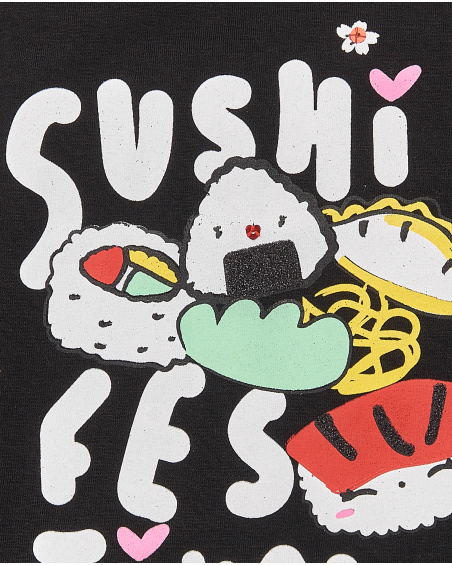 T-shirt preta de menina em malha Coleção Hey Sushi
