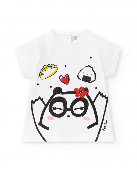 T-shirt branca de menina em malha Coleção Hey Sushi