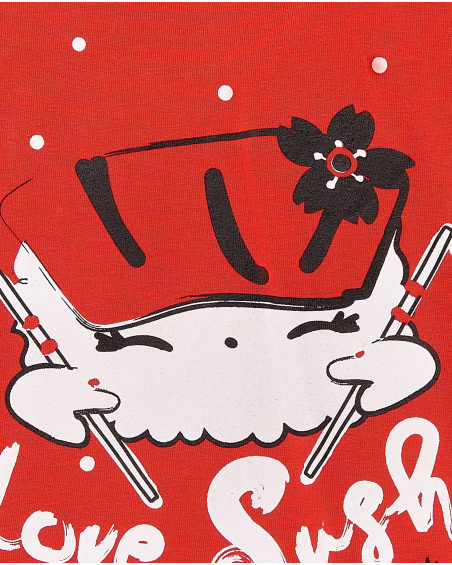 T-shirt vermelha de malha 'Love sushi' para menina Coleção Hey