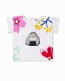 T-shirt branca de menina em malha com lantejoulas Coleção Hey