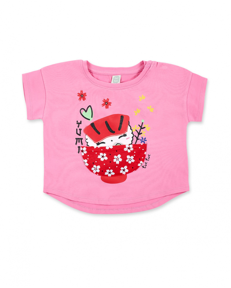 T-shirt de malha rosa de menina Coleção Hey Sushi