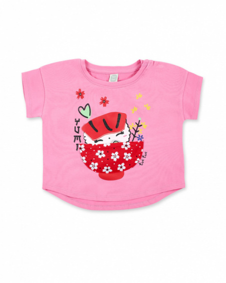 T-shirt de malha rosa de menina Coleção Hey Sushi