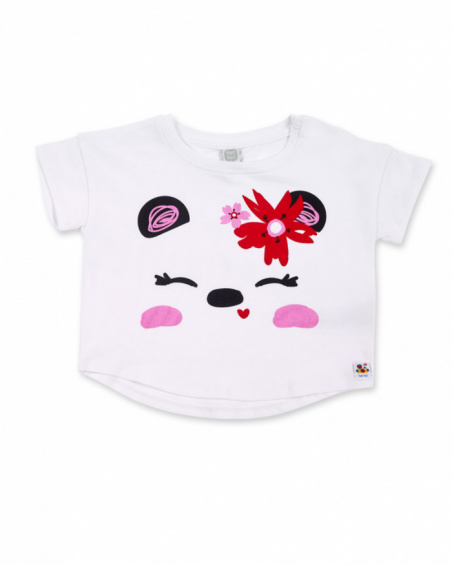 T-shirt de malha branca panda para menina Coleção Hey Sushi