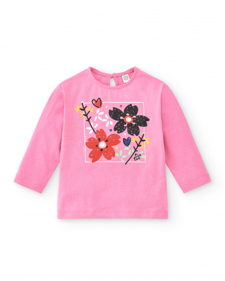 T-shirt comprida de malha rosa para menina Coleção Hey Sushi