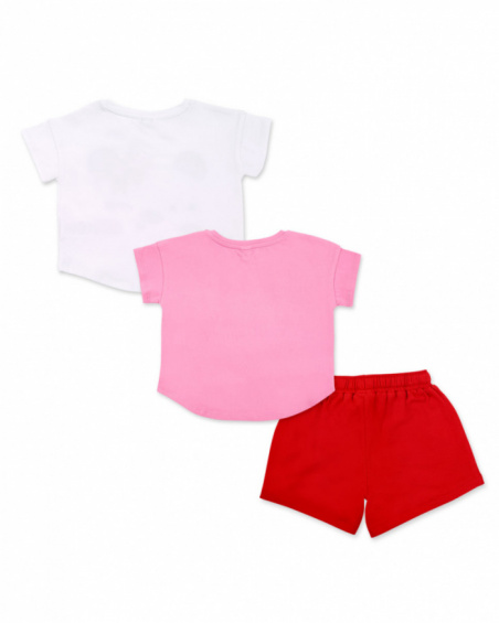 Conjunto de malha branco rosa vermelho para menina Coleção Hey