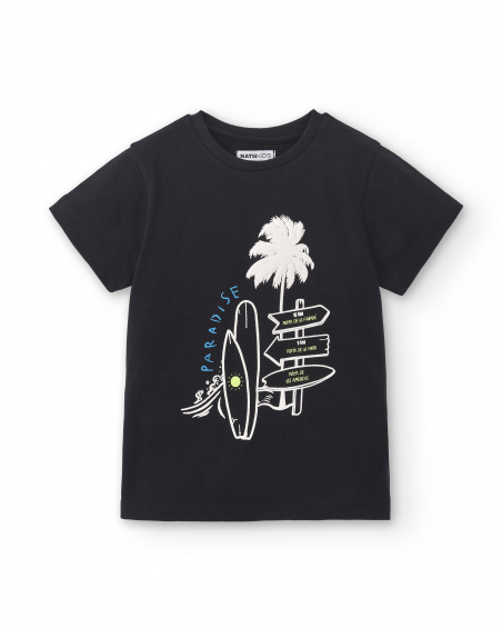 T-shirt preta de menino em malha Coleção Tenerife Surf