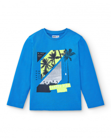 T-shirt comprida de malha azul para menino Coleção Tenerife Surf