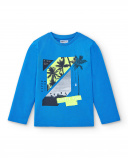 T-shirt comprida de malha azul para menino Coleção Tenerife Surf