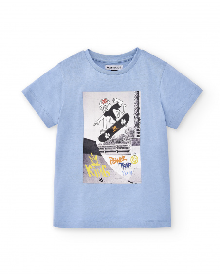 T-shirt de malha azul claro para bebé menino Coleção Skating
