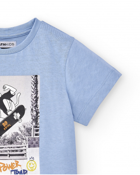 T-shirt de malha azul claro para bebé menino Coleção Skating
