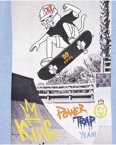 T-shirt de malha azul claro para bebé menino Coleção Skating