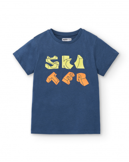 T-shirt azul de menino em malha 'Skater' Coleção Skating World