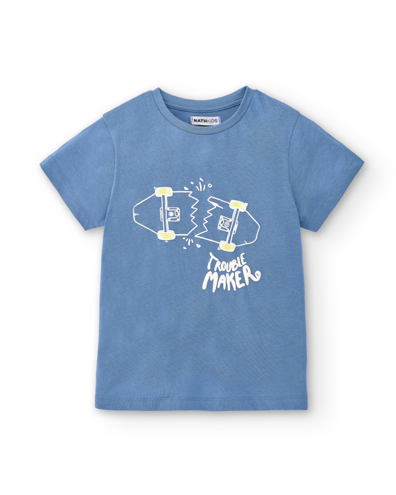 T-shirt de malha azul para menino Coleção Skating World