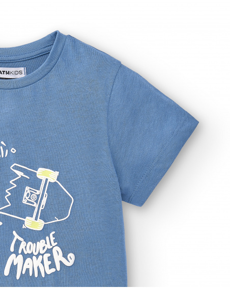 T-shirt de malha azul para menino Coleção Skating World