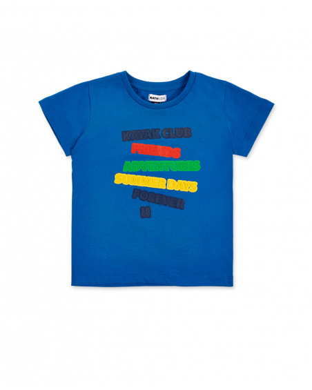 T-shirt de malha azul para menino Coleção Kayak Club