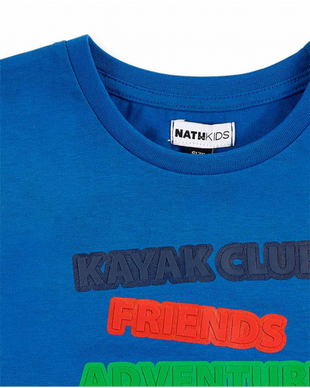 T-shirt de malha azul para menino Coleção Kayak Club