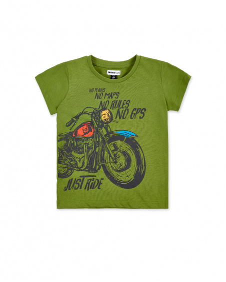 T-shirt cáqui de malha para motociclista para menino Coleção My