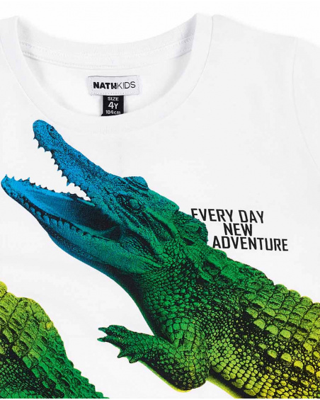 T-shirt branca de menino em malha de crocodilo Coleção