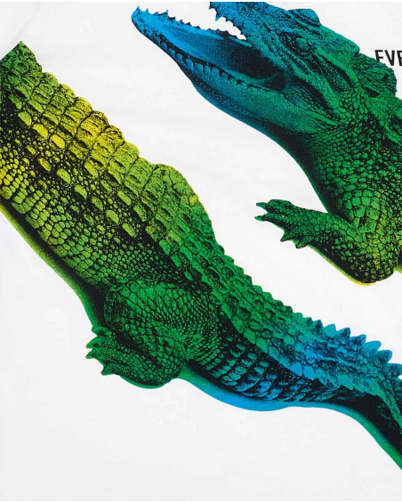 T-shirt branca de menino em malha de crocodilo Coleção