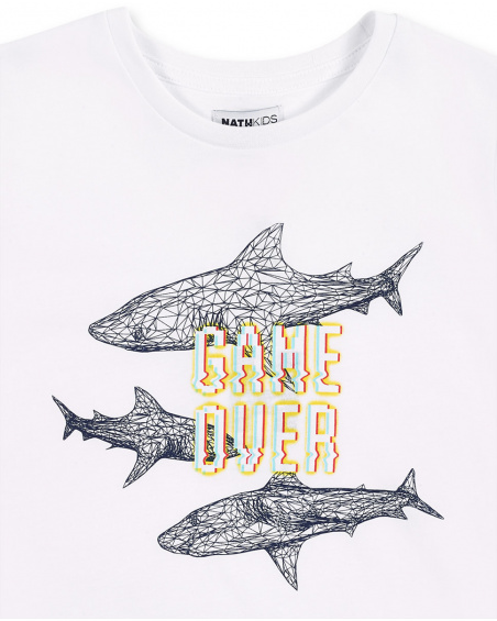 T-shirt branca de menino em malha Coleção Game Mode