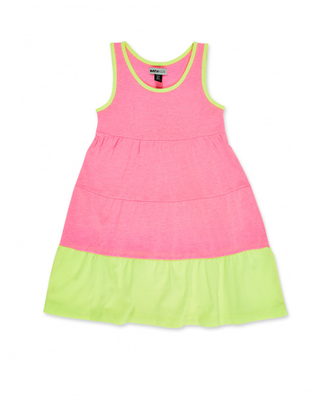 Vestido de malha verde rosa de menina Coleção Neon Jungle