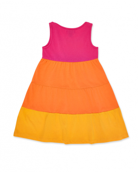 Vestido de menina em malha laranja fúcsia Coleção Sunday Brunch