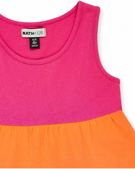 Vestido de menina em malha laranja fúcsia Coleção Sunday Brunch