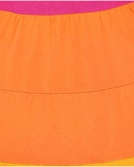 Vestido de menina em malha laranja fúcsia Coleção Sunday Brunch