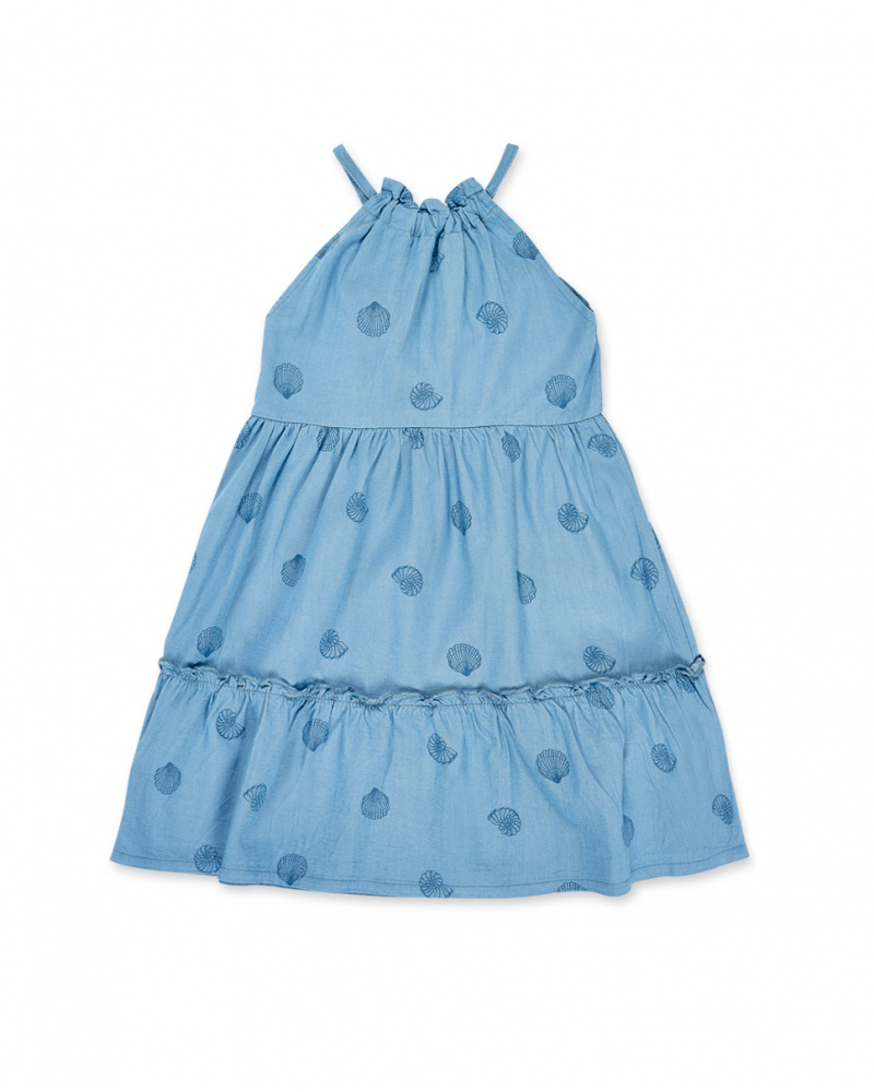 Vestido de menina em malha azul índigo Coleção Island Life