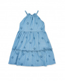 Vestido de menina em malha azul índigo Coleção Island Life